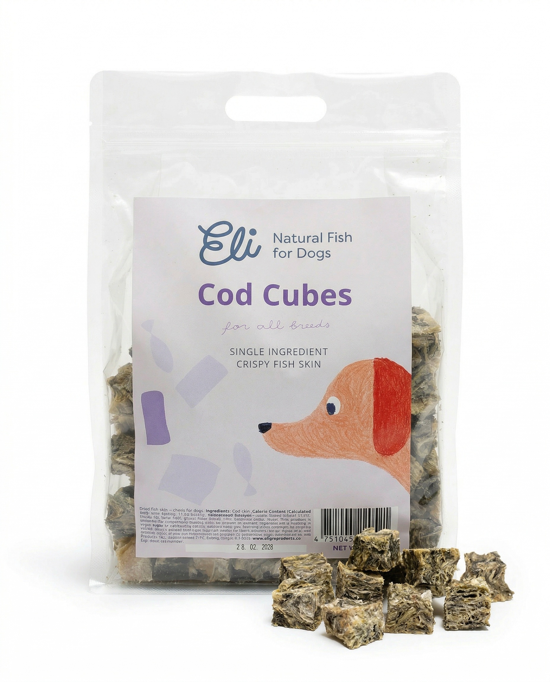 Jr Cod Skin Cubes Dried Cod Skin Cubes For Dogs 500g – Eli Pet Products